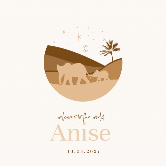 Geboortekaartje meisje olifanten silhouette Anise