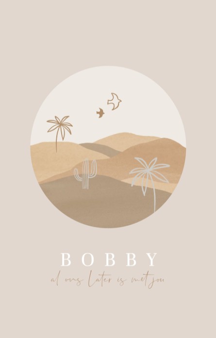 Geboortekaartje neutraal landschap beige Bobby