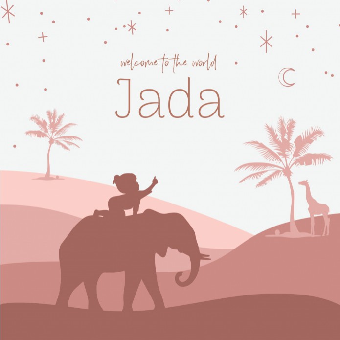 Geboortekaartje meisje olifant roze silhouette Jada voor