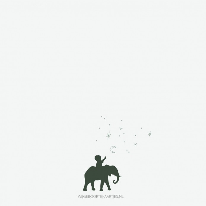 Geboortekaartje jongen olifant groen silhouette Luc achter