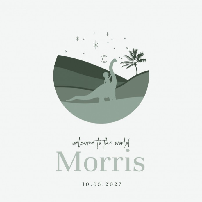 Geboortekaartje jongen dino groen silhouette Morris voor