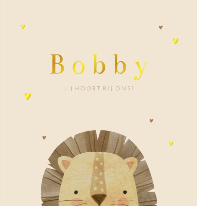 Geboortekaartje neutraal leeuw Bobby