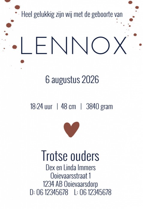 Geboortekaartje Lennox