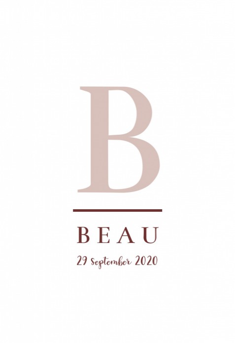 Geboortekaartje minimalistisch letter Beau