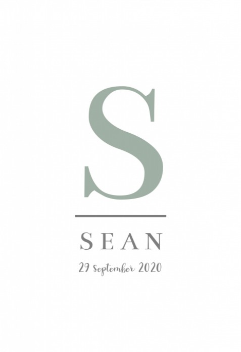 Geboortekaartje minimalistisch letter Sean