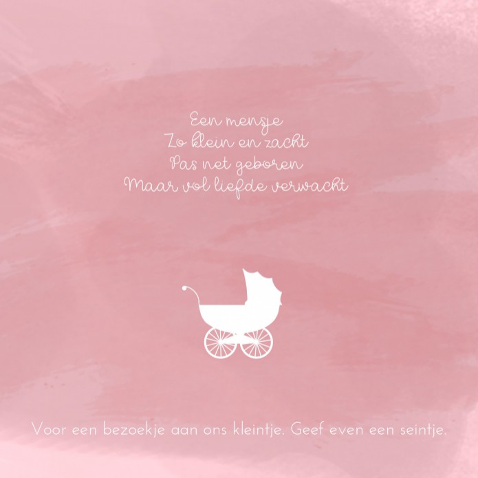 Geboortekaartje silhouette kinderwagen roze aquarel Lieke binnen