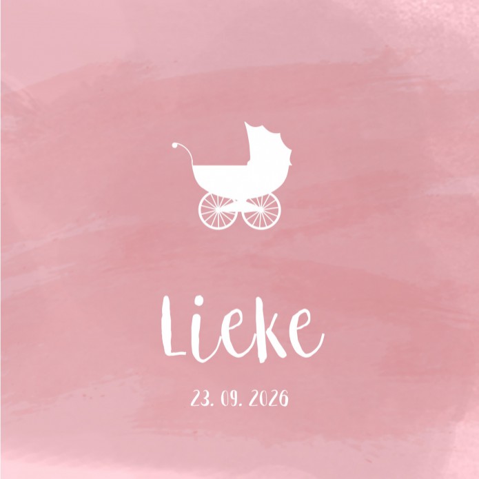 Geboortekaartje silhouette kinderwagen roze aquarel Lieke voor