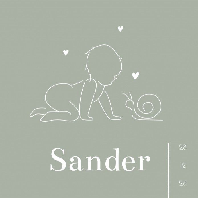 Geboortekaartje groen lijntekening Sander