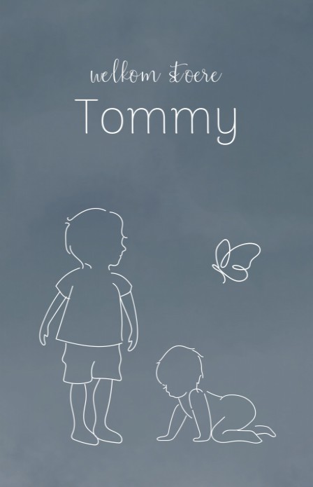 Geboortekaartje zoon lieve lijntekening blauw Tommy voor