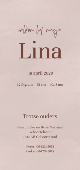 Geboortekaartje Lina droogbloem