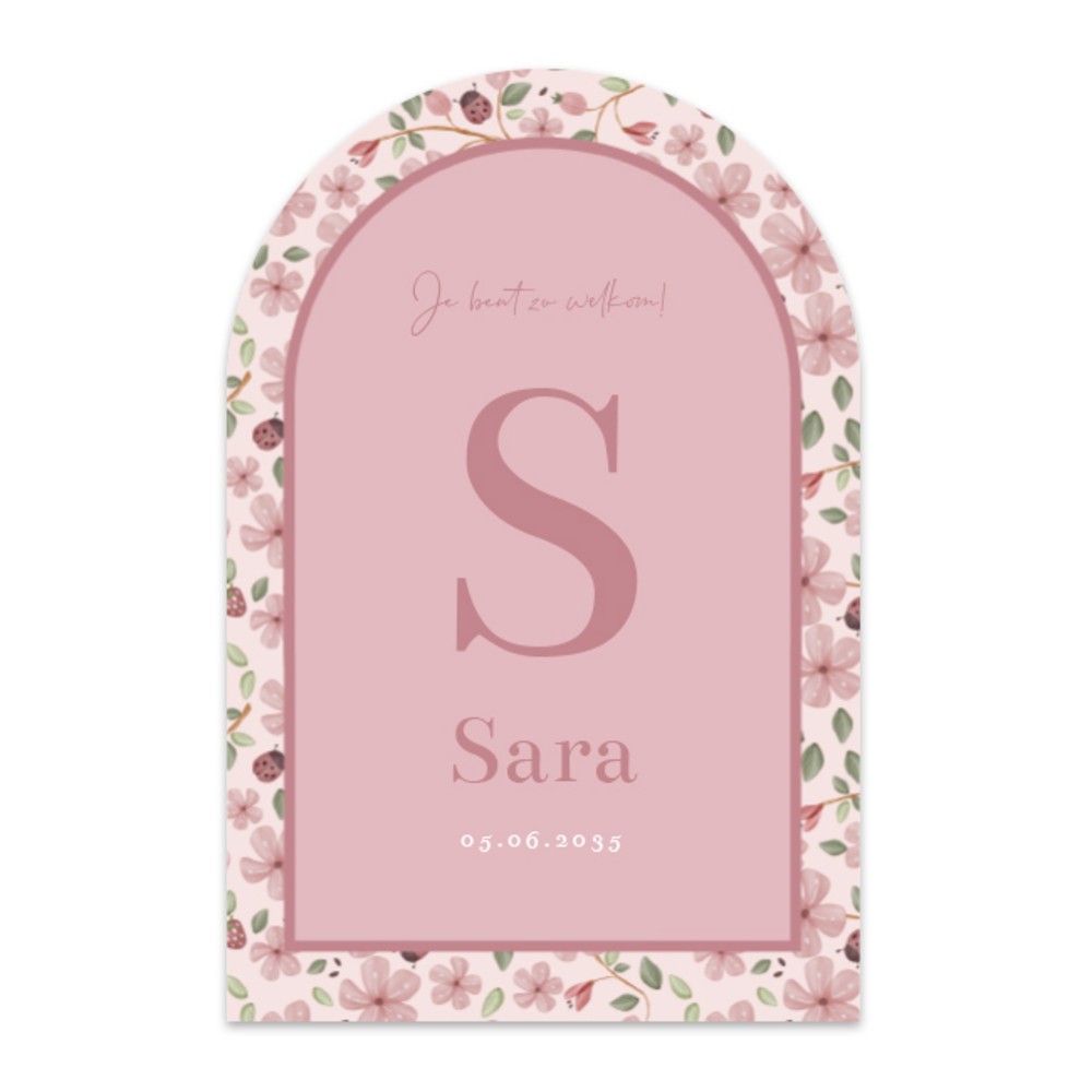 Geboortekaartje meisje Little Dutch boogvorm initiaal bloemen Sara
