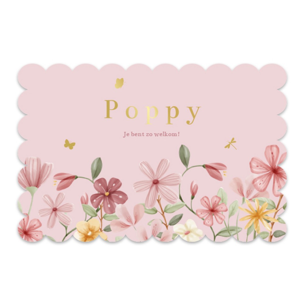 Geboortekaartje meisje Little Dutch golvende randen bloemen Poppy
