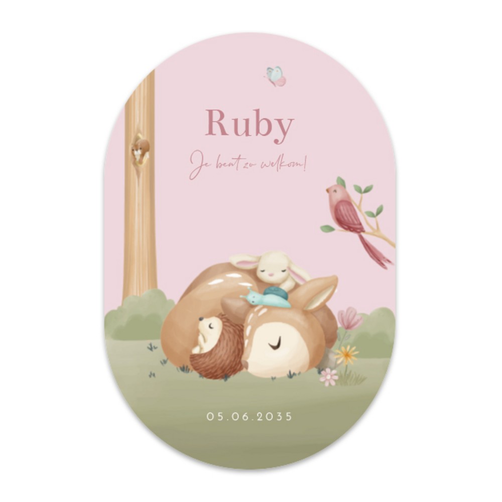 Geboortekaartje meisje Little Dutch ovaalvorm bosdieren Ruby