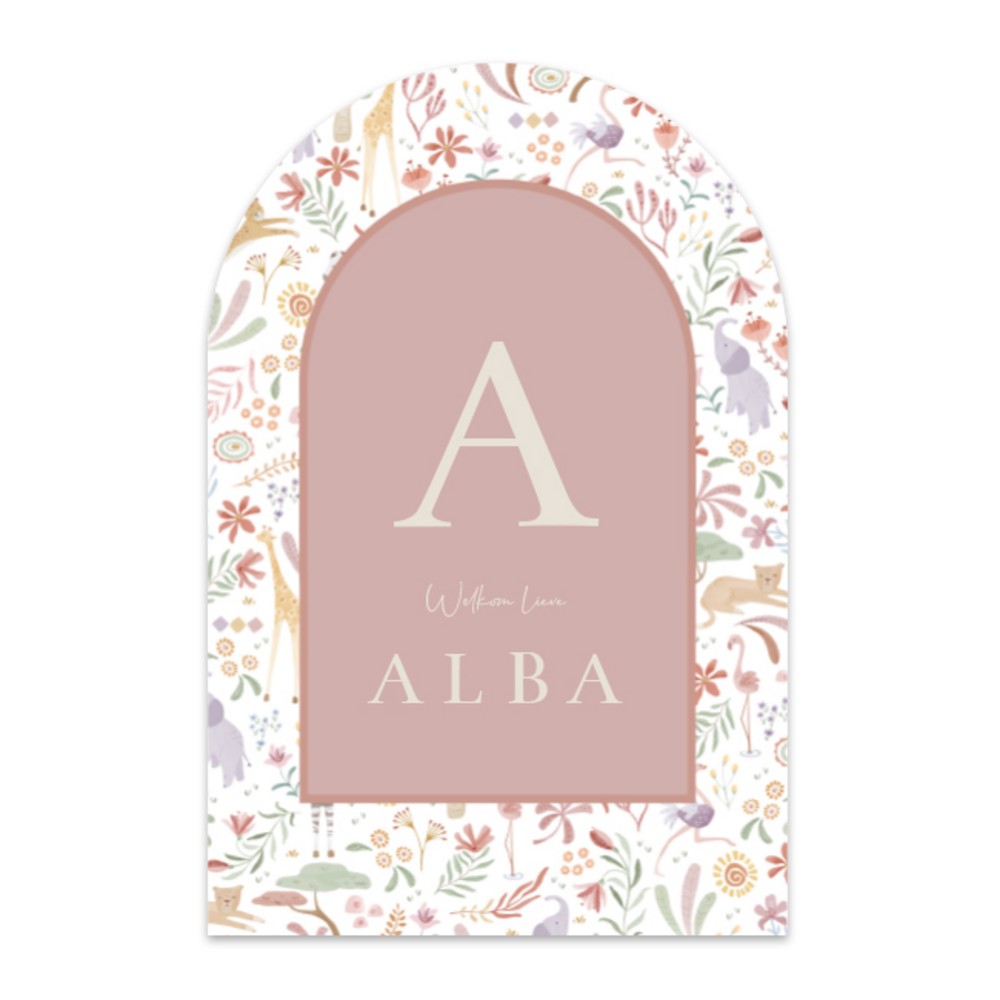 Geboortekaartje meisje Little Dutch boogvorm safaridieren Alba