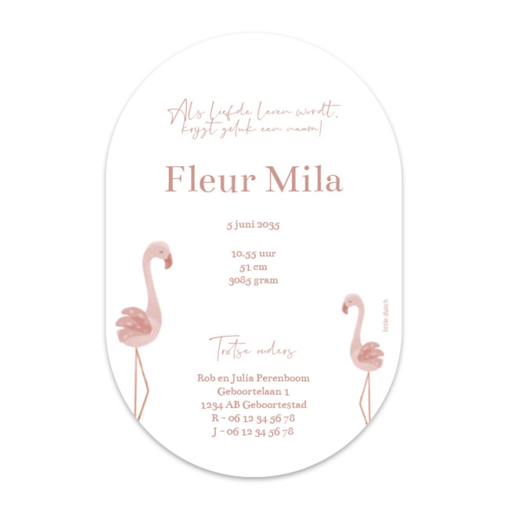 Achterkant van geboortekaartje Fleur