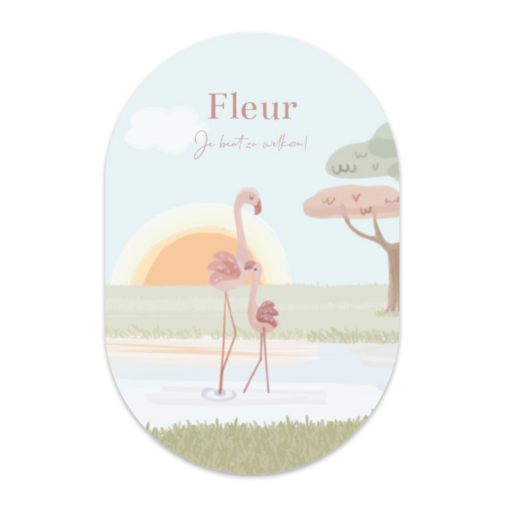 Geboortekaartje meisje Little Dutch ovaalvorm flamingo’s Fleur