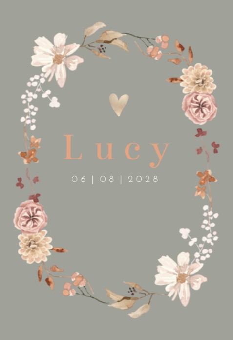 Geboortekaartje meisje droogbloemen krans Lucy