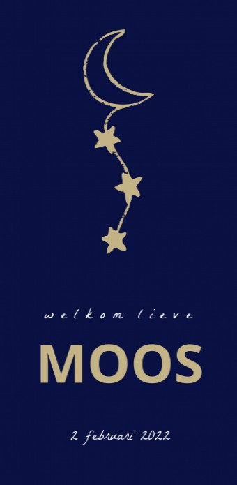 Blauw geboortekaartje met maan en sterren - Moos