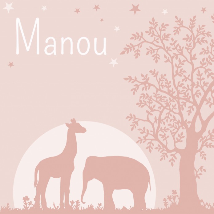 Geboortekaartje meisje silhouet dieren roze Manou