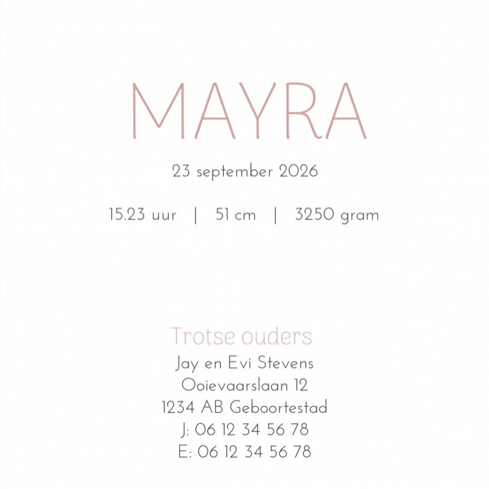 Geboortekaartje roze aquarel met wieg Mayra