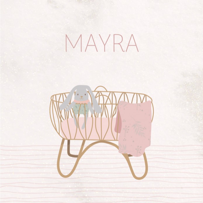 Geboortekaartje roze aquarel met wieg Mayra voor