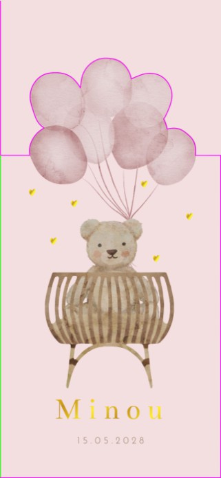 Geboortekaartje meisje beertje met ballonnen Minou