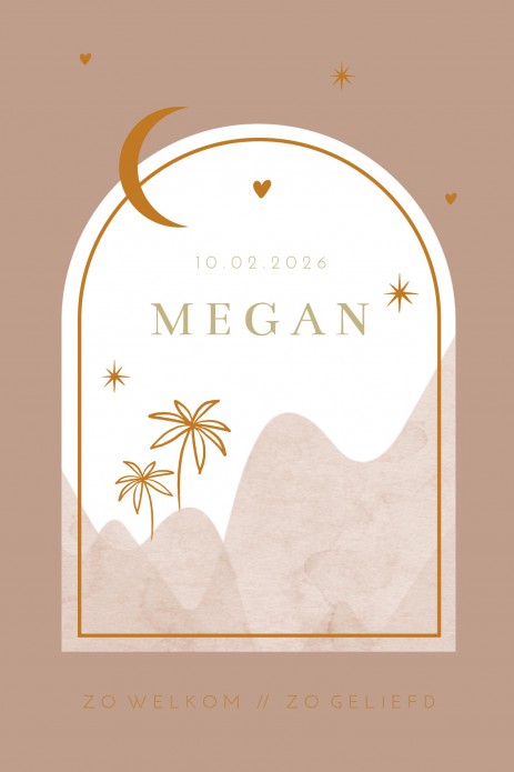 Geboortekaartje meisje terra bergen met koperfolie Megan