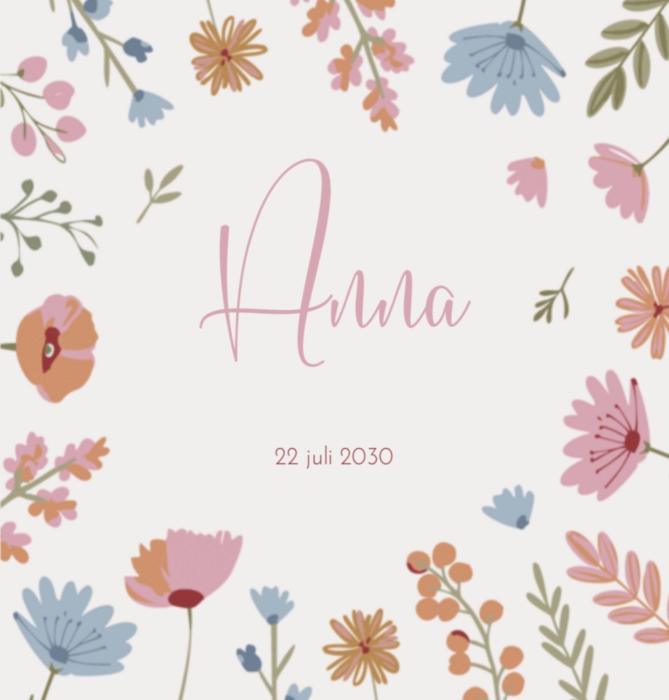 Geboortekaartje Prénatal meisje bloemen Anna