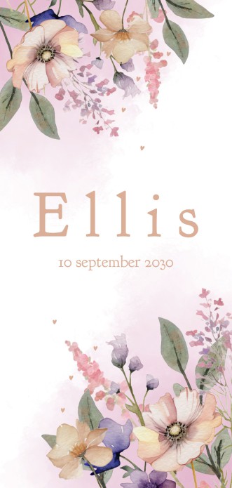 Geboortekaartje meisje bloemen Ellis