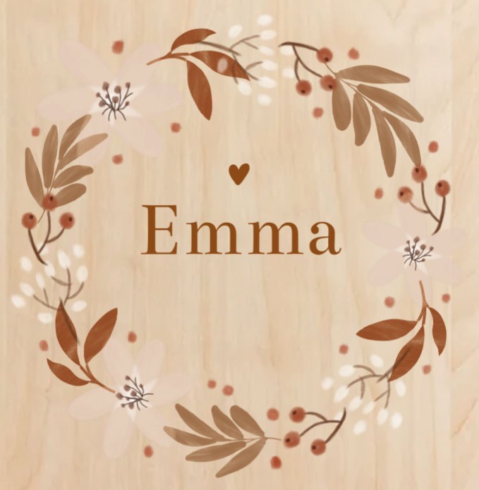 Geboortekaartje meisje bloemen hout Emma
