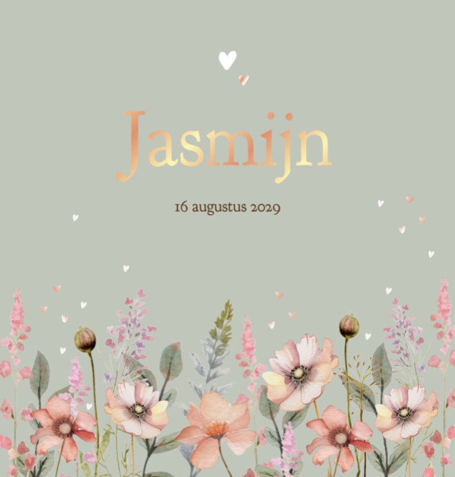 Geboortekaartje meisje bloemen Jasmijn