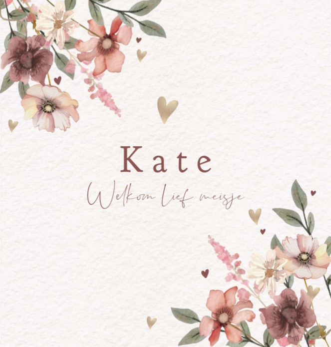 Geboortekaartje meisje bloemen Kate