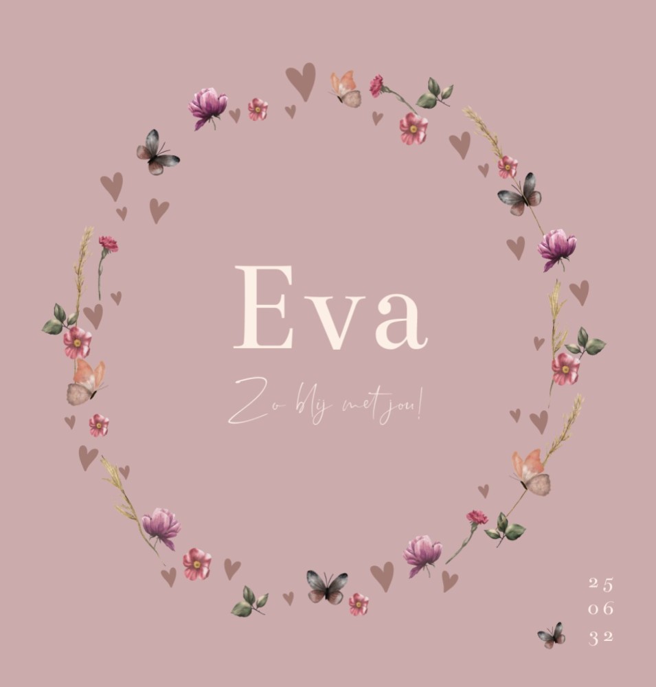 Voorkant van geboortekaartje Eva