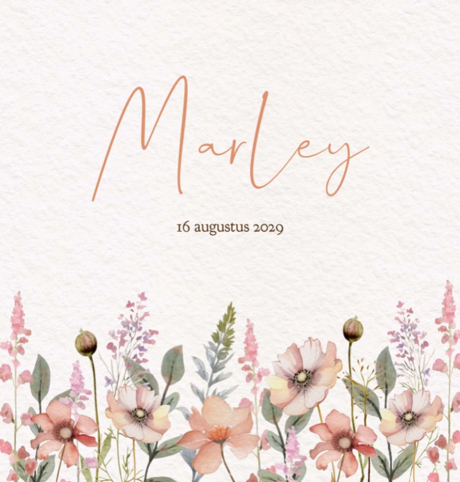 Geboortekaartje meisje bloemen Marley