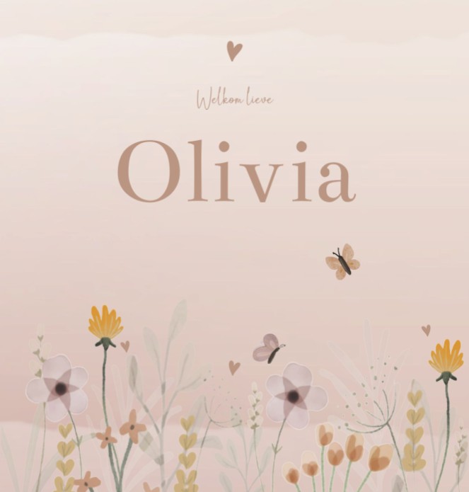 Geboortekaartje meisje bloemen Olivia