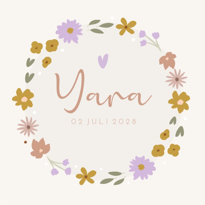 Geboortekaartje meisje bloemen krans Yara