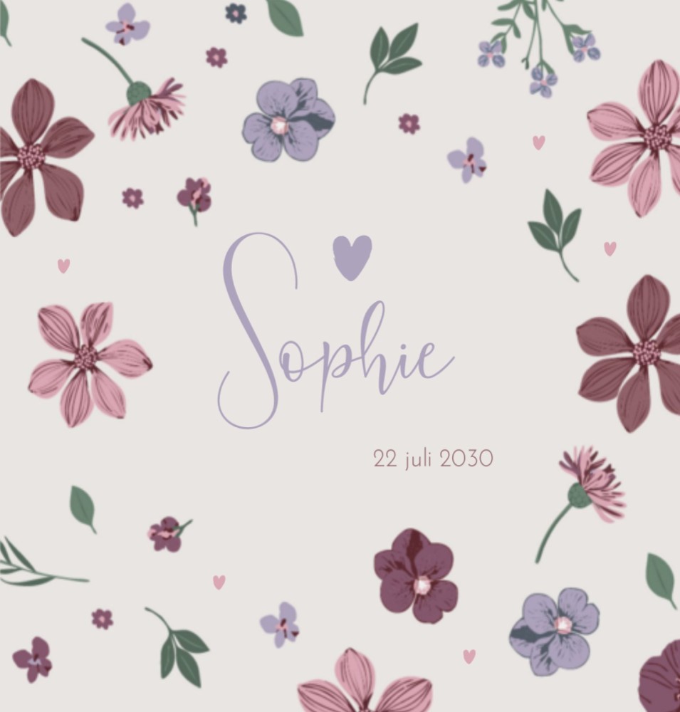 Geboortekaartje Prénatal meisje bloemen Sophie