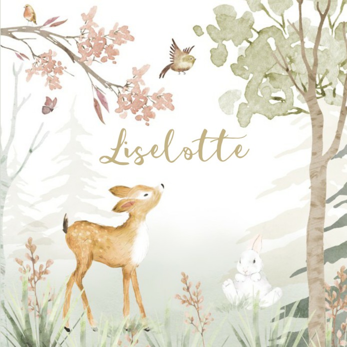 Geboortekaartje meisje bos hert Liselotte 10x10