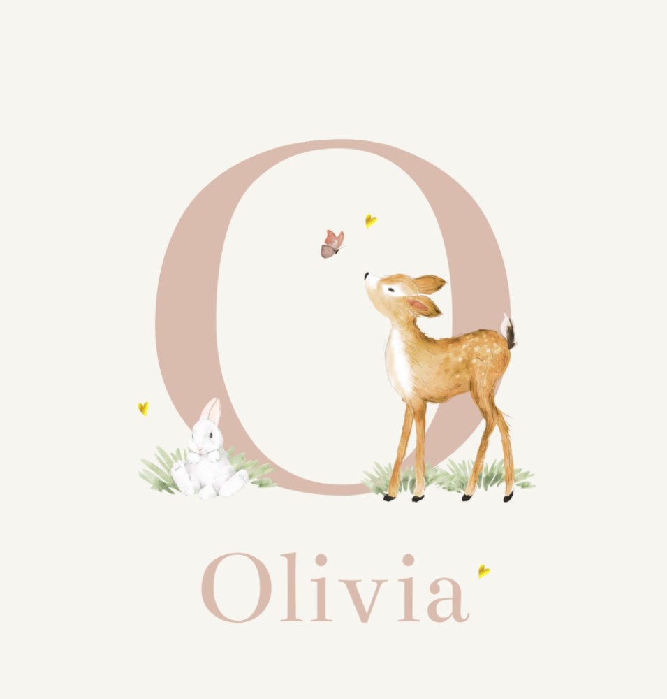 Geboortekaartje meisje bosdieren initiaal Olivia
