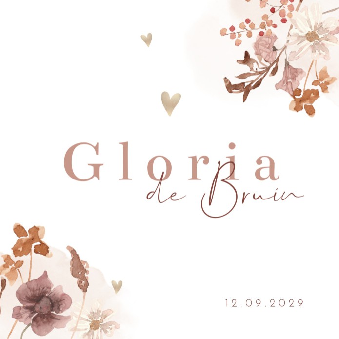 Geboortekaartje meisje droogbloemen Gloria voor