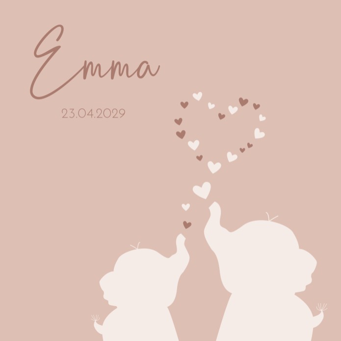 Geboortekaartje meisje hartjes olifant Emma voor