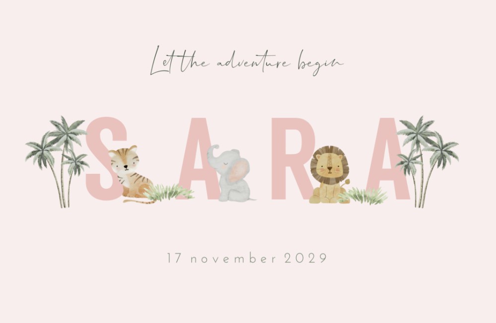 Geboortekaartje meisje dieren Sara