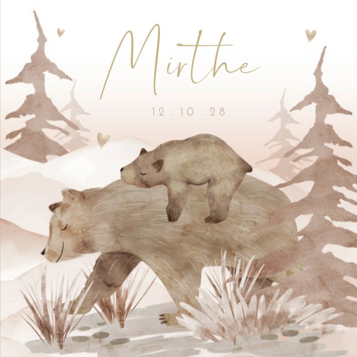 Geboortekaartje meisje bos beer Mirthe voor