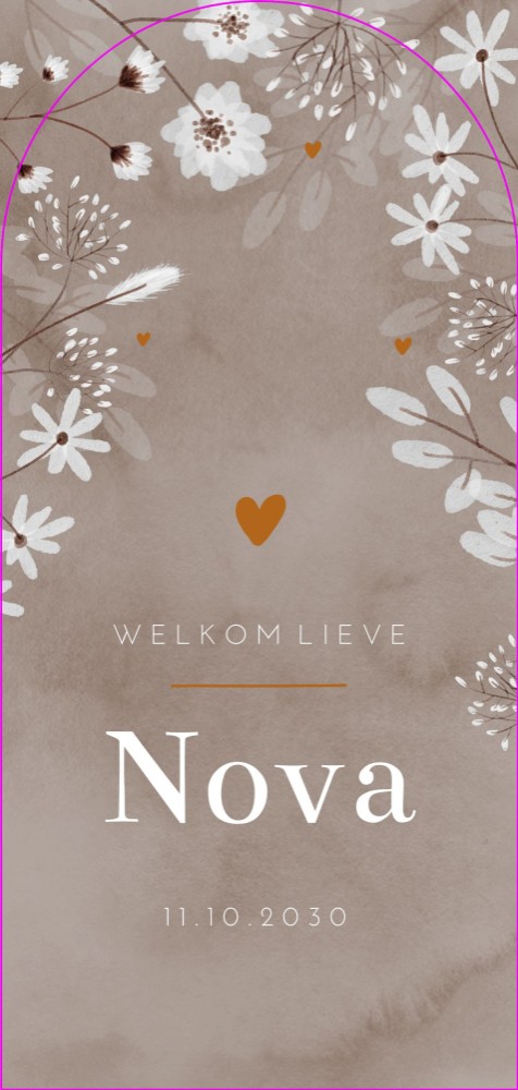 Geboortekaartje meisje originele vorm floral Nova
