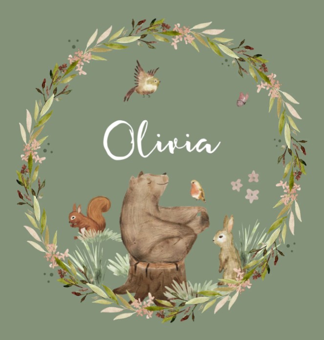 Geboortekaartje beer in bos groen Olivia
