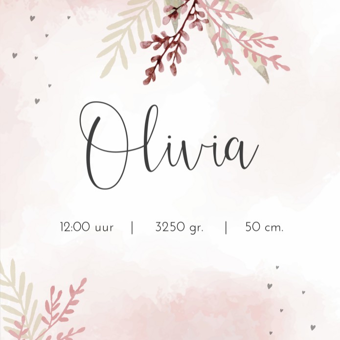 Geboortekaartje meisje bloemen roze Olivia