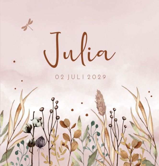Geboortekaartje meisje bloemen roze Julia