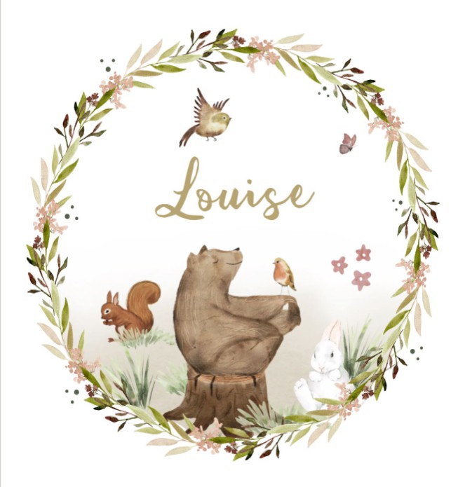 Geboortekaartje meisje bosdieren beer aquarel Louise