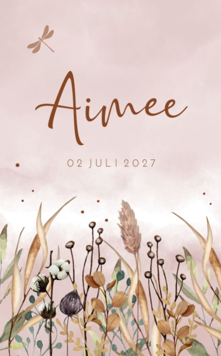 Geboortekaartje meisje botanical droogbloemen Aimee