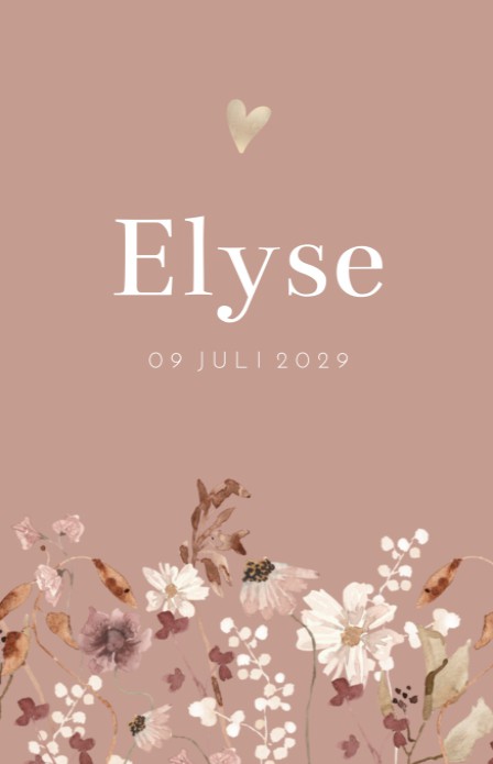 Geboortekaartje meisje droogbloemen oudroze Elyse